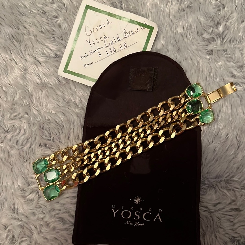 Gerard Yosca Gold Bracelet - Emerald Stones